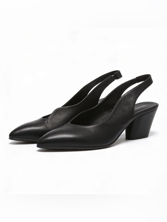 Ron White Shoes - Slingback Black Pointed-Toe Block Heel Pumps